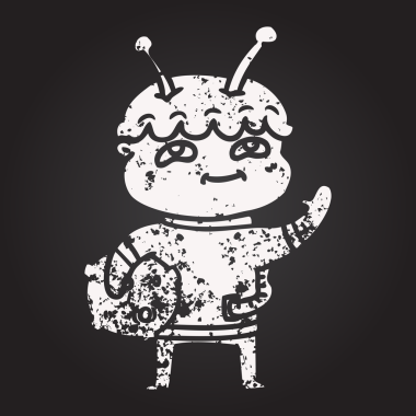 Karatahta dostu çizgi film uzay adamı bir insan tarafından çiziliyor.