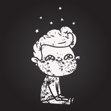 Tahta tebeşir karikatürü bir insan tarafından çizilmiş heyecanlı bir adam