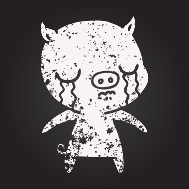 Karatahta tebeşir çizgi film domuzu bir insan tarafından çizilmiş ağlıyor.