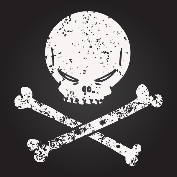 Tahta tebeşir, karikatür kafatası ve insan tarafından çizilmiş çapraz kemikler.