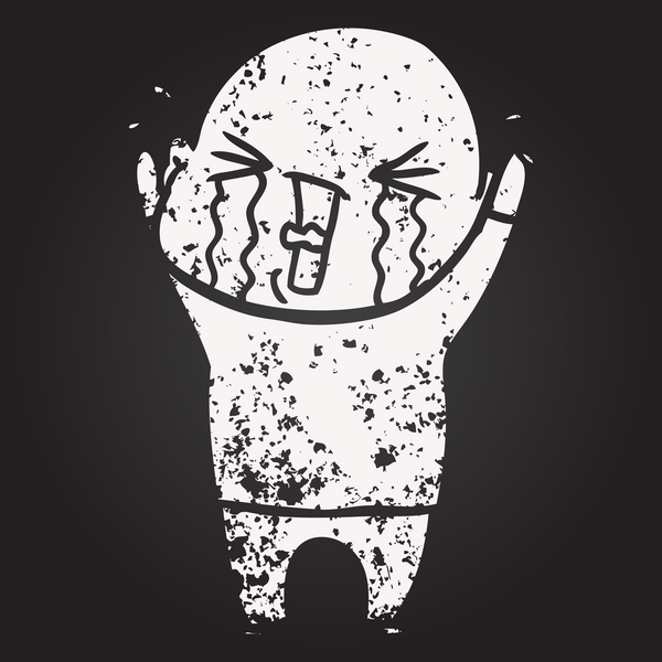 Tahta tebeşir karikatürü, bir insan tarafından çizilmiş kel adam ağlıyor.