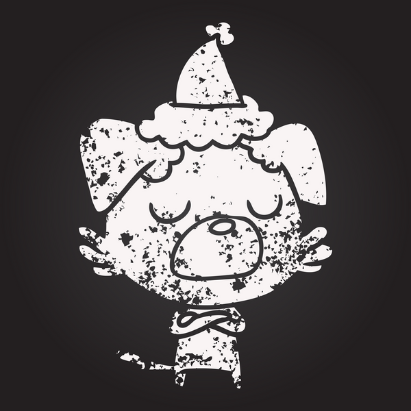 Tahta tebeşirle çizilmiş el çizimi Noel Baba şapkası takan bir insan tarafından çizilmiş.