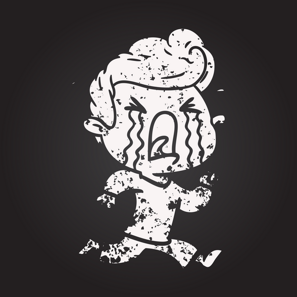 Bir insan tarafından çizilmiş karatahta karikatür ağlayan adam