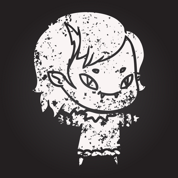 Bir insan tarafından çizilmiş kara tahta tebeşir, arkadaş canlısı vampir kız.