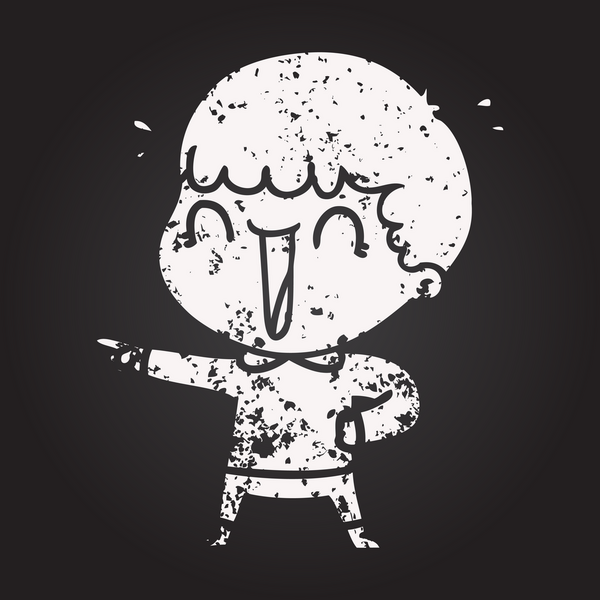 Kara tahta tebeşir gülen çizgi film adamı bir insan tarafından çizilmiş.