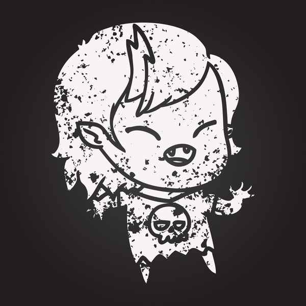 Bir insan tarafından çizilmiş gülen vampir kız karikatürü.