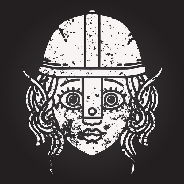 Kara tahta tebeşirle çizilmiş Siyah ve Beyaz Dövme Biçimli Elf savaşçı karakteri bir insan tarafından çizilmiş