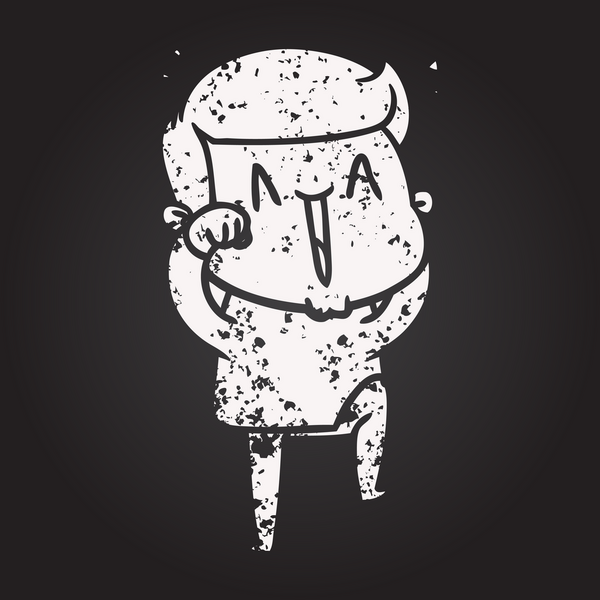 Tahta tebeşir karikatürü bir insan tarafından çizilmiş heyecanlı bir adam