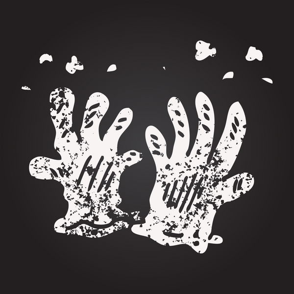 Tahta tebeşir, bir insan tarafından çizilmiş bahçe eldivenleri.