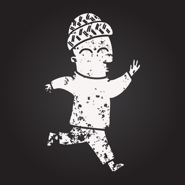 Bir insan tarafından çizilmiş şapkalı kara tahta karikatür adam.