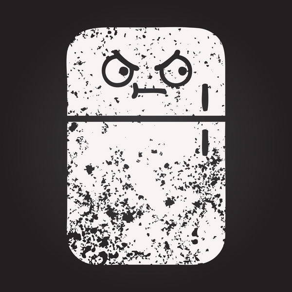 Karatahta tebeşirle bir insan tarafından çizilmiş buzdolabının karikatürünü çiziyor.