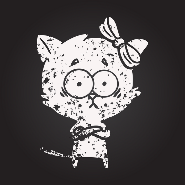 Bir insan tarafından çizilmiş kara tahta tebeşir çizgi film kedisi.