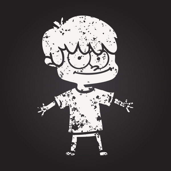 Bir insan tarafından çizilmiş kara tahta tebeşirli mutlu çizgi film adamı.