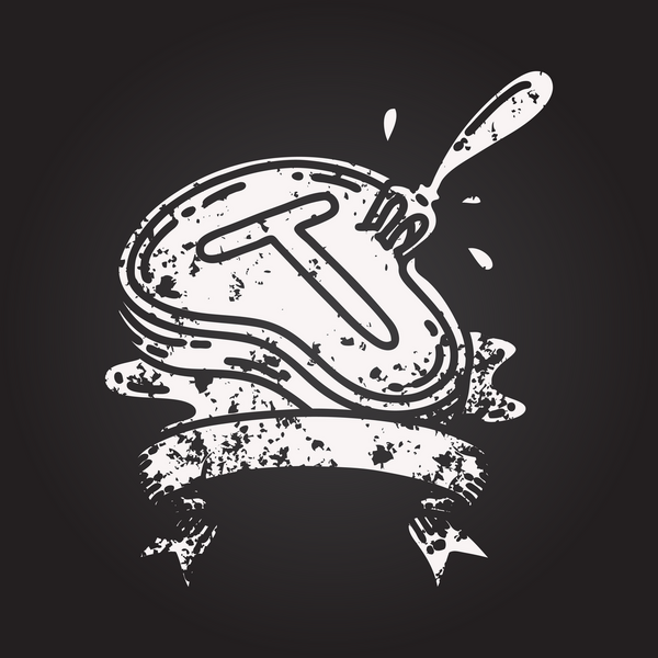 Siyah dövmeli karatahta parşömen afişi. Biftek ve çatal bir insan tarafından çizilmiş.