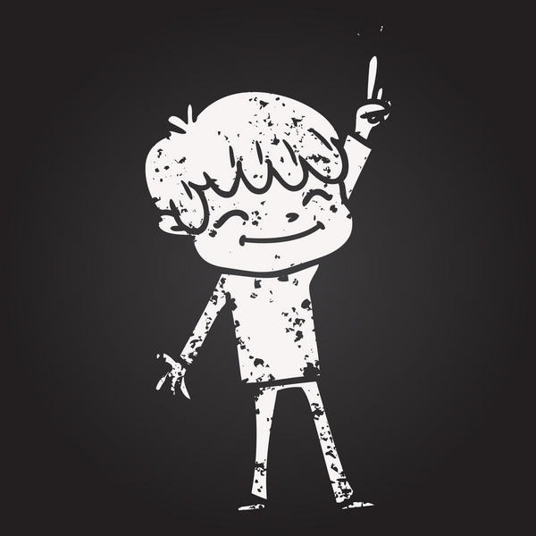 Bir insan tarafından çizilmiş kara tahta tebeşir çizgi filmi mutlu çocuk