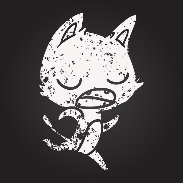 Bir insan tarafından çizilmiş konuşan kara tahta tebeşirli kedi çizgi filmi.