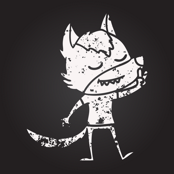 Kara tahta dostu çizgi film kurdu bir insan tarafından barış işareti çiziyor.