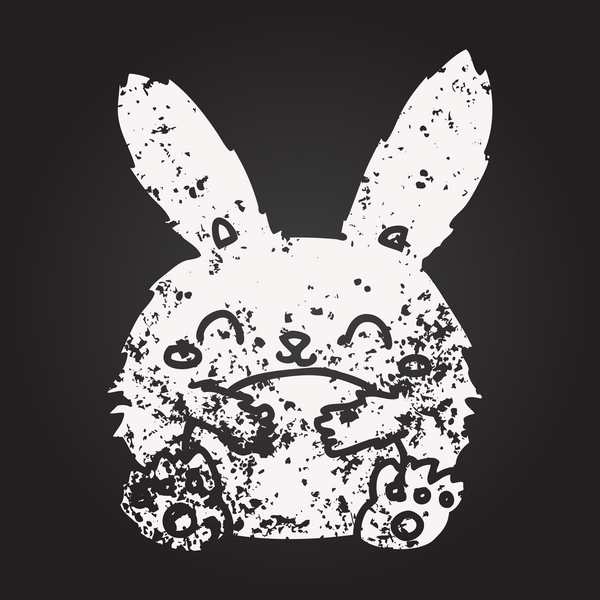 Bir insan tarafından çizilmiş kara tahta tebeşir şirin çizgi film tavşanı.