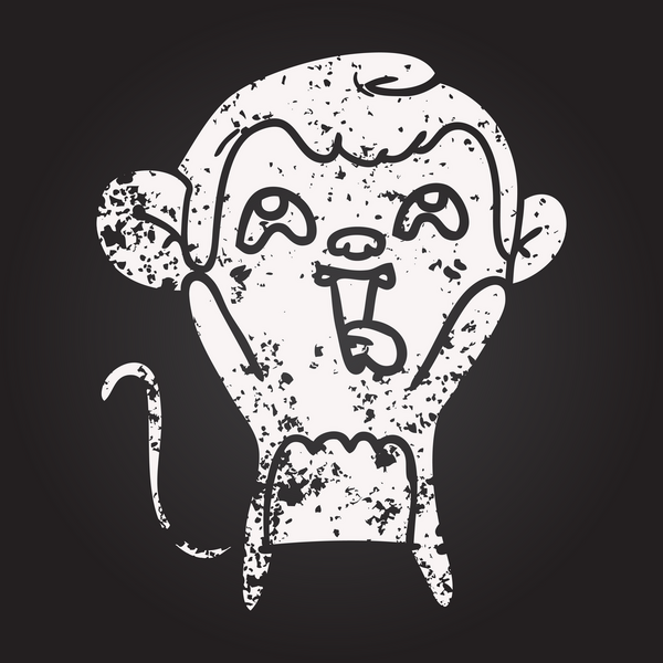 Bir insan tarafından çizilmiş kara tahta tebeşir, çılgın çizgi film maymunu.