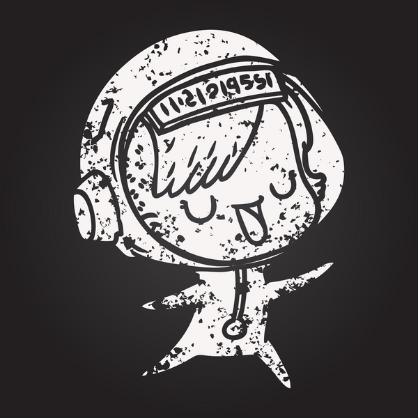 Bir insan tarafından çizilmiş kara tahta tebeşirli astronot kadın.