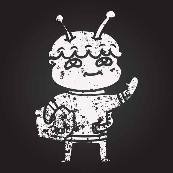 Karatahta dostu çizgi film uzay adamı bir insan tarafından çiziliyor.