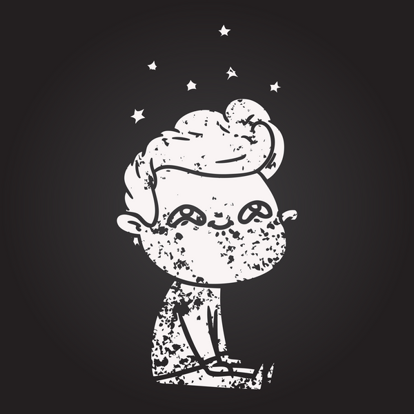 Tahta tebeşir karikatürü bir insan tarafından çizilmiş heyecanlı bir adam