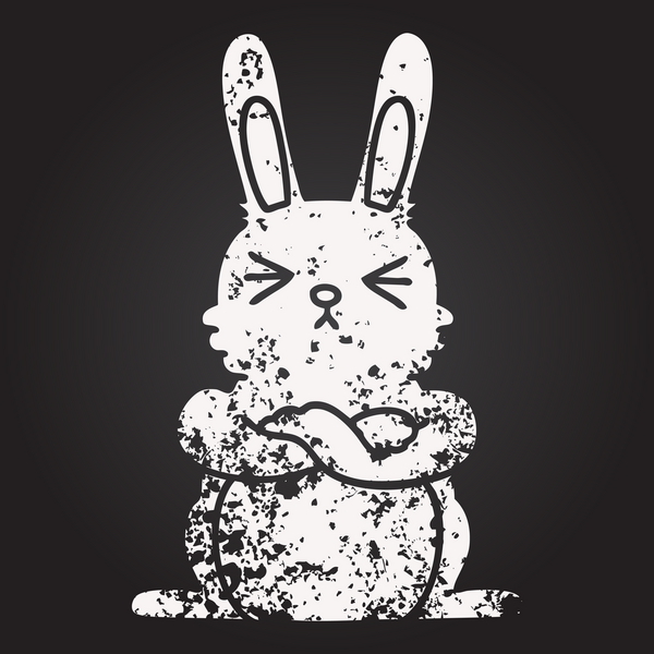 Karatahta tebeşir bir insan tarafından çizilmiş garip çizgi film tavşanı.