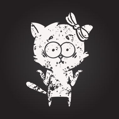 Bir insan tarafından çizilmiş kara tahta tebeşir çizgi film kedisi.