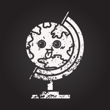 Tahta tebeşir, bir insan tarafından çizilmiş dünyanın karikatürünü çiziyor.