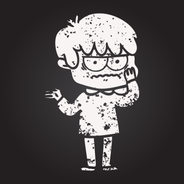 Karatahta tebeşiri bir insan tarafından çizilmiş çizgi film çocuğu.