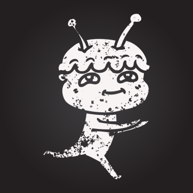 Bir insan tarafından çizilen kara tahta dostu çizgi film uzay adamı.