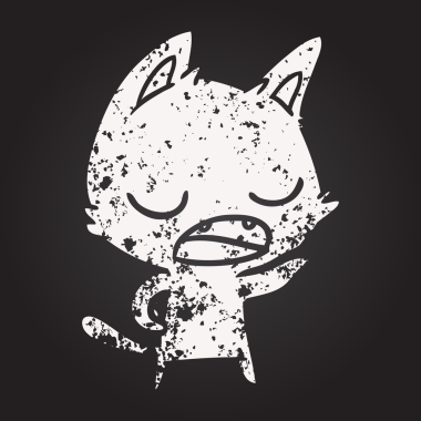 Bir insan tarafından çizilmiş konuşan kara tahta tebeşirli kedi çizgi filmi.