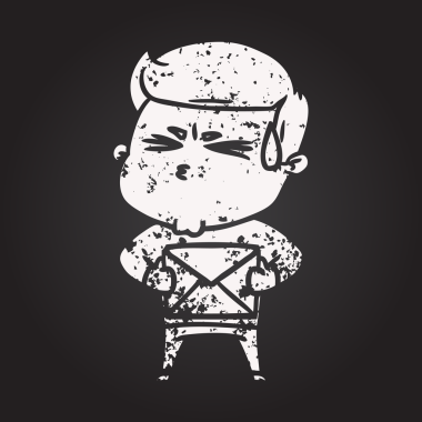 Bir insan tarafından çizilmiş karatahta karikatür adam terliyor.