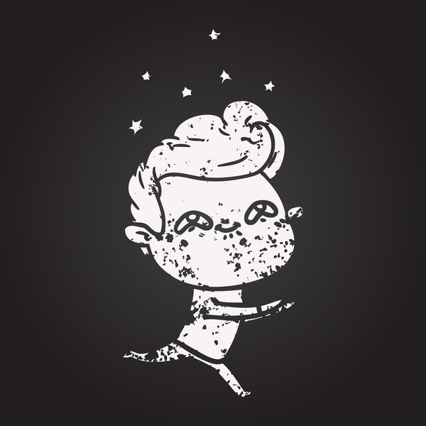 Tahta tebeşir karikatürü bir insan tarafından çizilmiş heyecanlı bir adam