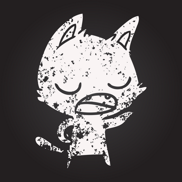 Bir insan tarafından çizilmiş konuşan kara tahta tebeşirli kedi çizgi filmi.