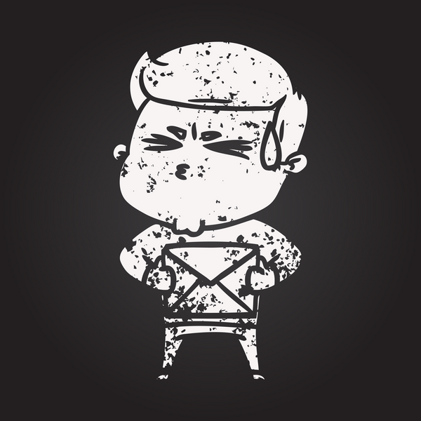 Bir insan tarafından çizilmiş karatahta karikatür adam terliyor.