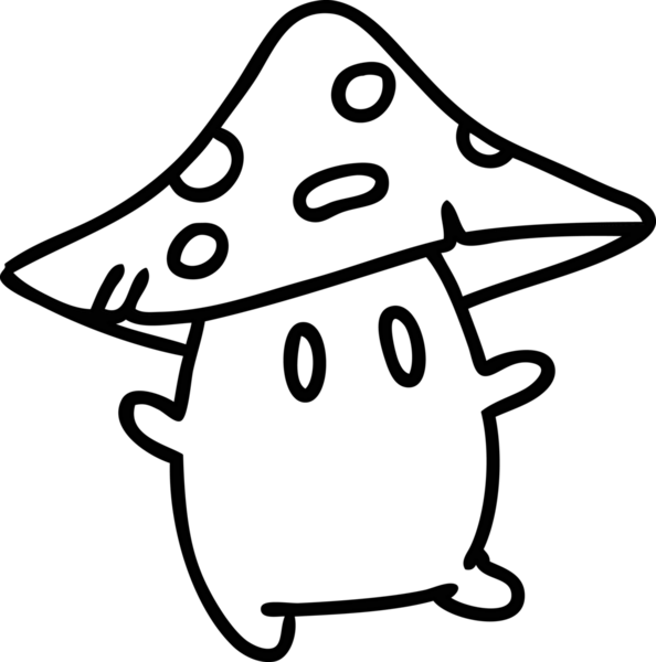 Bir insan tarafından çizilmiş sonbahar meltemi ikonunda gülen nadir bir mantar yaratığının çizgi karalaması.