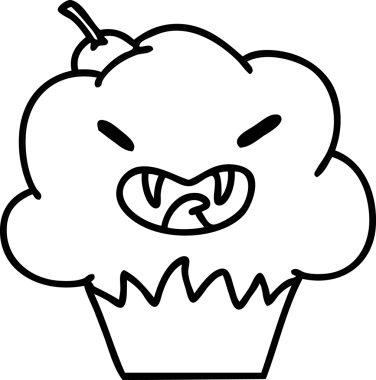 Bir insan tarafından çizilmiş ürkütücü bir cadılar bayramı vampir kek ikonu çizimi.