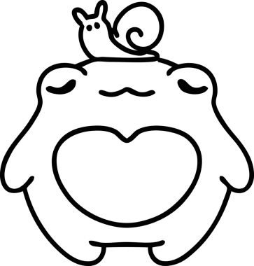 Bir insan tarafından çizilmiş, kafasında salyangoz olan mutlu bir kurbağanın çizgi karalaması