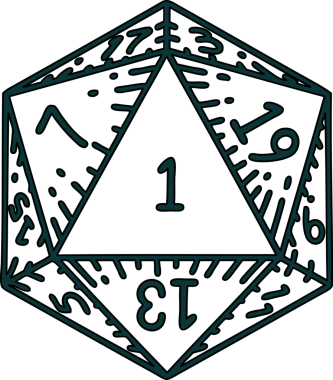 Retro Dövme Biçimi Doğal 1D20 zar atma simgesi Bir insan tarafından çizilmiş