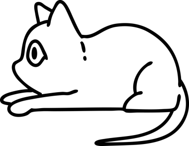 Çizgi karalama kedisi bir insan tarafından çizilmiş ilginç bir ikona bakıyor.