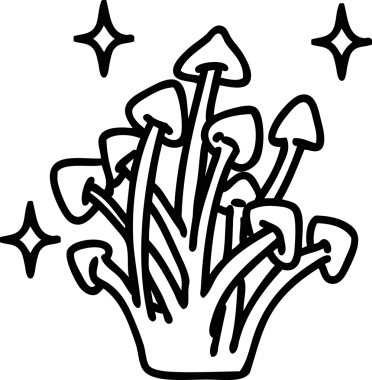 Sihirli mantarların çizgi karalaması bir insan tarafından çizilen vahşi ikonda mutlu bir şekilde büyüyor.