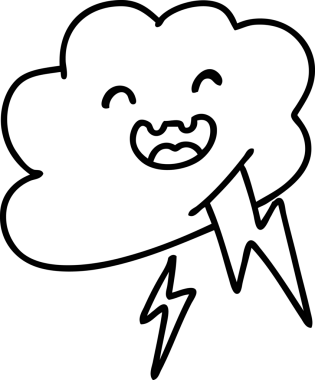 Mutlu bir fırtına bulutunun çizgi karalaması bir insan tarafından çizilmiş yıldırım simgeleri vuruyor