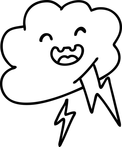 Mutlu bir fırtına bulutunun çizgi karalaması bir insan tarafından çizilmiş yıldırım simgeleri vuruyor