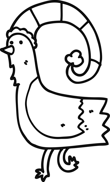 Bir insan tarafından çizilmiş komik Noel şapkalı tavuk resmi.