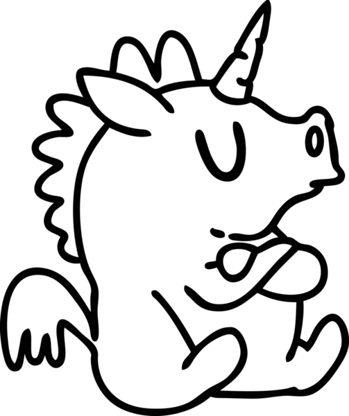 Bir insan tarafından çizilmiş çapraz kollu inatçı bir tek boynuzlu atın çizgi karalaması.