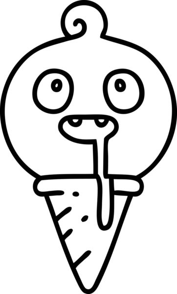 Bir insan tarafından çizilmiş garip salyalı dondurma külahı çizimi.