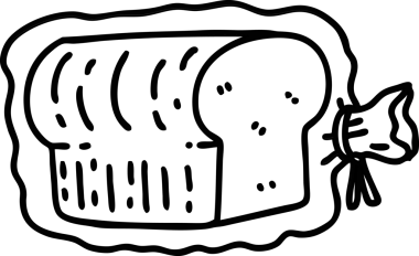 Bir insan tarafından çizilmiş plastik torba ikonuna çizilmiş bir somun ekmek.