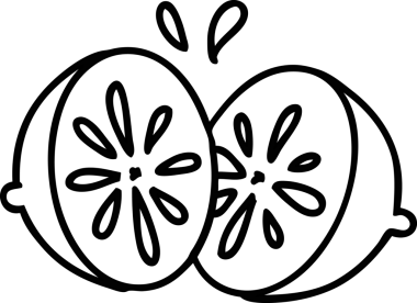 Bir insan tarafından çizilmiş iki ikona dilimlenmiş taze limon karalaması.