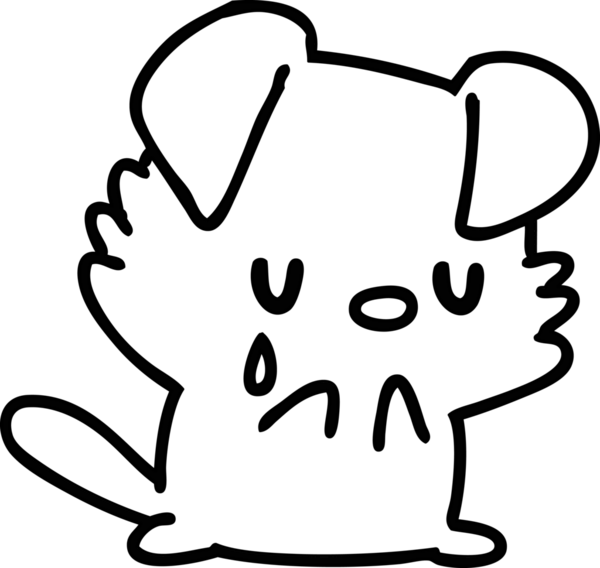 Bir insan tarafından çizilmiş ağlayan küçük bir köpek yavrusunun çizgi karalaması.